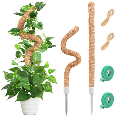 2 Pack Bendable Moss Pole for Indoor Plants, Moss Pole for Monstera, Bendable Plant Stakes, Handmade coco coir pole plant support, for Training Potted Creeper Plants Grow Upwards,25 Inch