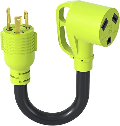 AOWEITOUR Adaptador de generador RV de 3 clavijas de 30 amperios, NEMA L5-30P enchufe macho de bloqueo giratorio a NEMA TT-30R hembra, equipo de