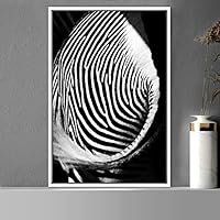 Framed Canvas Wall Art Duotone Zebra Animals Black and White Chic Duotone Expressive Grey Living Room Photography Zebra - 16x24 inches