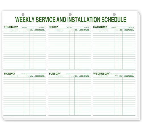 Weekly Service & Installation Schedule Pad, Hole Punch