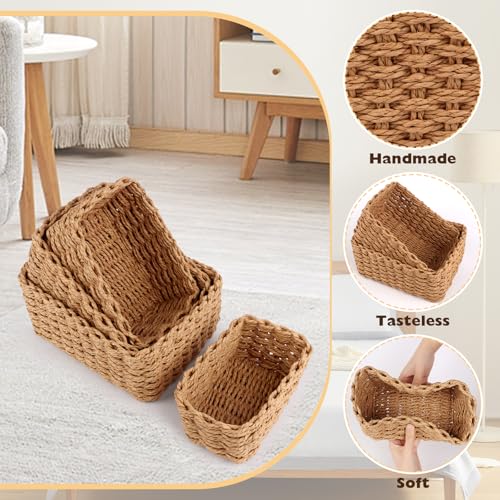 4er Set Aufbewahrungskorb Geflochten, Korb AufbewahrungStapelbare, Körbchen Boho Deko aus Papierseil, Korb Geflochten Wickeltisch, Storage Basket für Wohnzimmer Küchen Kinderzimmer Bad, Kleine Körbe