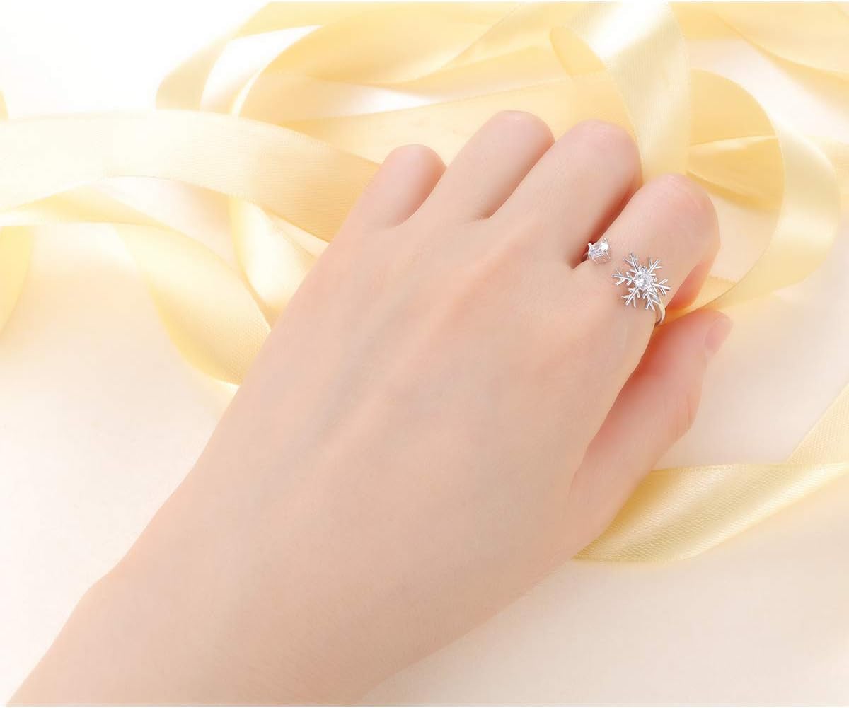 DAOCHONG S925 Sterling Silver Snowflake Necklace Earrings Bracelet Ring Set for Women Jewelry