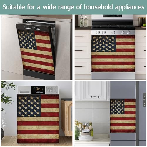 Image of Retro American Flag Dishwasher Magnets Decorative Cover,Memory Day Waterproof Magnetic Dishwasher Cover Panel,Refrigerator Magnet Cover for Kitchen Home Decor 23x26 Inch