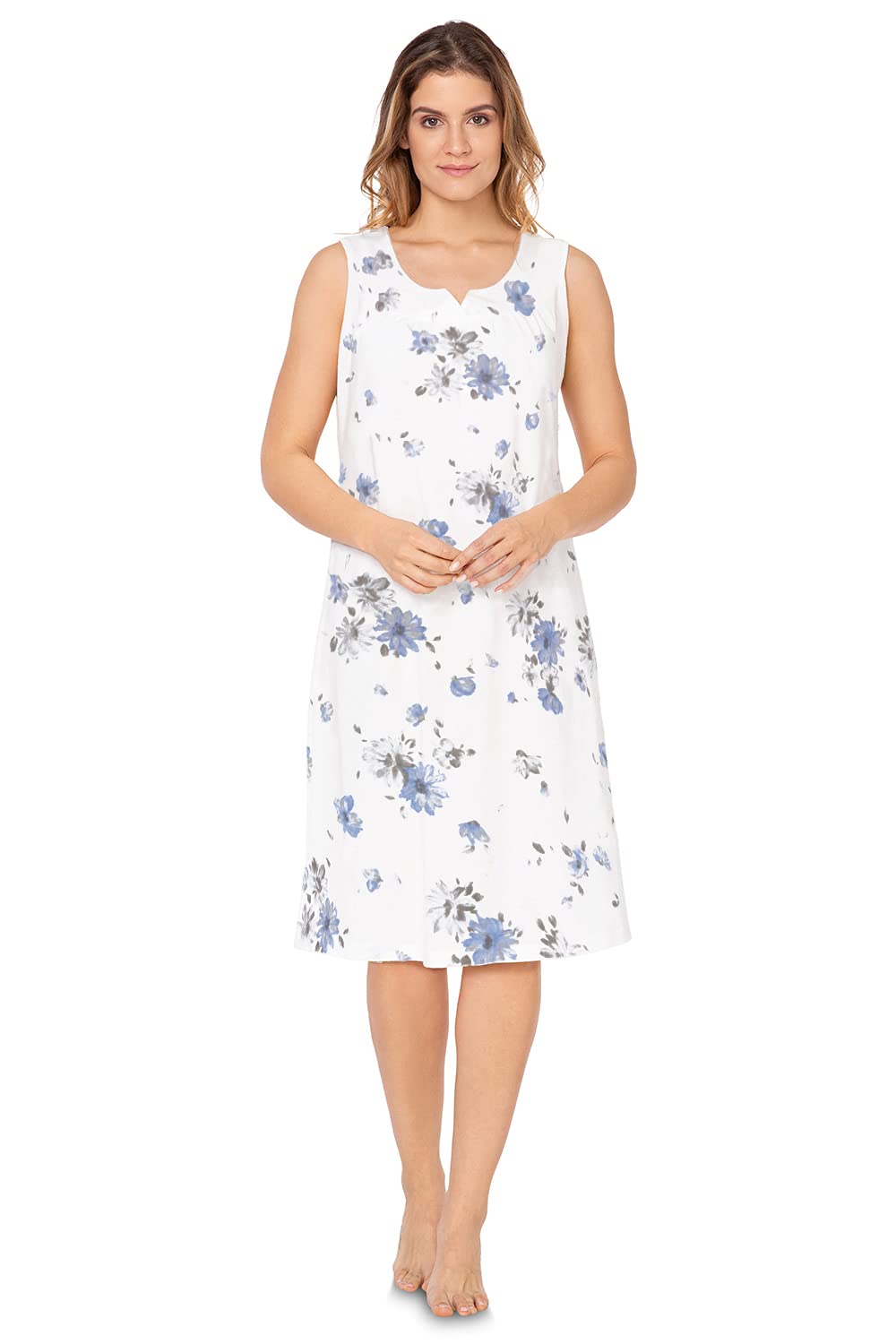 E.femme Women's White/Blue E.femme® Jana 504 Nightdress Made From 100% Cotton, 12