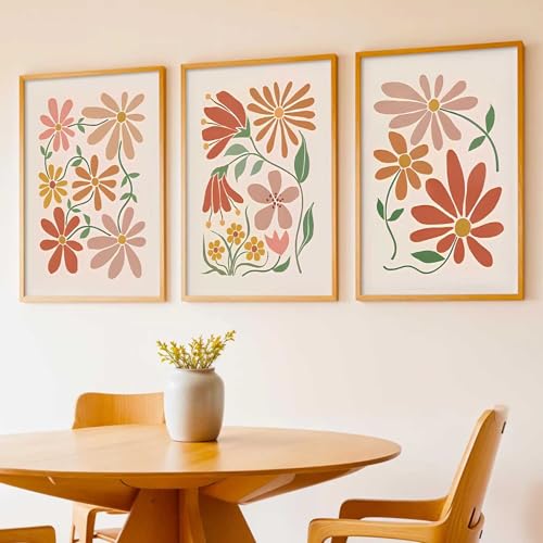 Image of kotart Floral Wall Art Home Decoration | Aesthetic Floral Paintings With Frame For Living Room Bed Room Hotel Wall Decor Digital Reprint Set of 3 (20x30 Inch)
