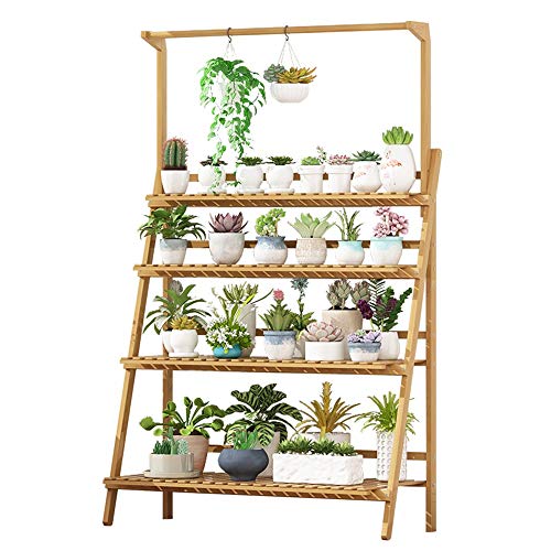 Four-Layer Wooden Display Potted Rack, Foldable Plant Stand, Used in Living Room, Balcony, Garden, with Hanging Basket Design, can Store Various Green Plants (not Including flowerpots, Plants) /