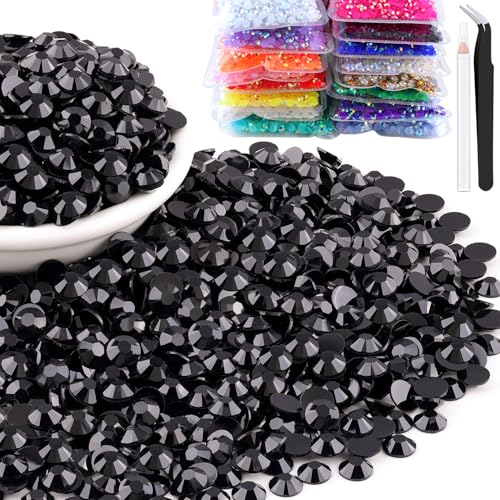 15000pcs 2mm Resin Rhinestones Bulk, Black Flatback Round Jelly Rhinestones Bedazzling Non Hotfix Crystal Gems Large Quantity Wholesale for DIY Crafts Clothes Bottles Tumblers Face Makeup Manicure