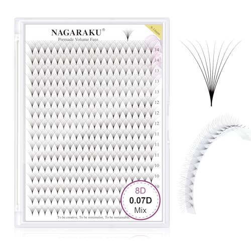 NAGARAKU Premade Volume Fans 8D 0.07 D 9-14mm Mix 320 Fans Matte Black