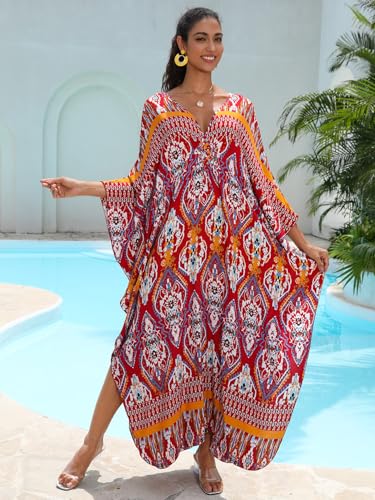 Image of KEYLORTING Plus Size Kaftan Dress Women, African Moo Moo Print Caftan, Batwing Dress, Beach Cover Up for Party and Loungewear