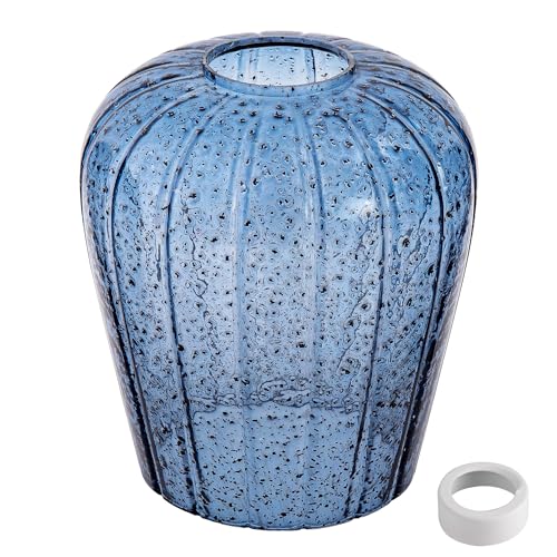 Image of Viinew Dark Blue Seeded Glass Lamp Shade, 5.4 inch Art Glass Light Cover
