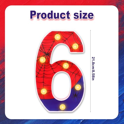 Image of Spider Led Number Light, Premium Blue and Red Number Led Light up Sign Spider Birthday Celebration Decorations for Boys Men Parties Birthday Celebration Decoration Supplies(Number 6)