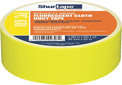 Image of Shurtape PC 619 Specialty Grade, Fluorescent Cloth Duct Tape, Hi-Visibility Social Distancing Marking, 48mm x 55m, Fluorescent Yellow, 1 Roll (139587)