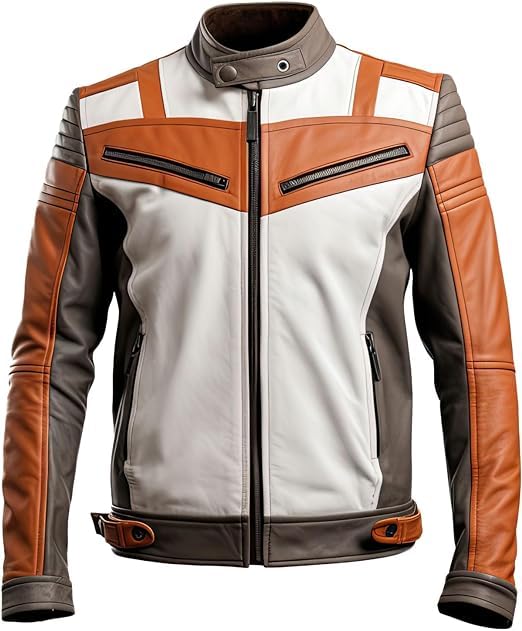 Image of Men's Biker Multi Color Leather Jacket, Leather Biker Jacket for Men, Faux Leather Biker Bomber Jacket