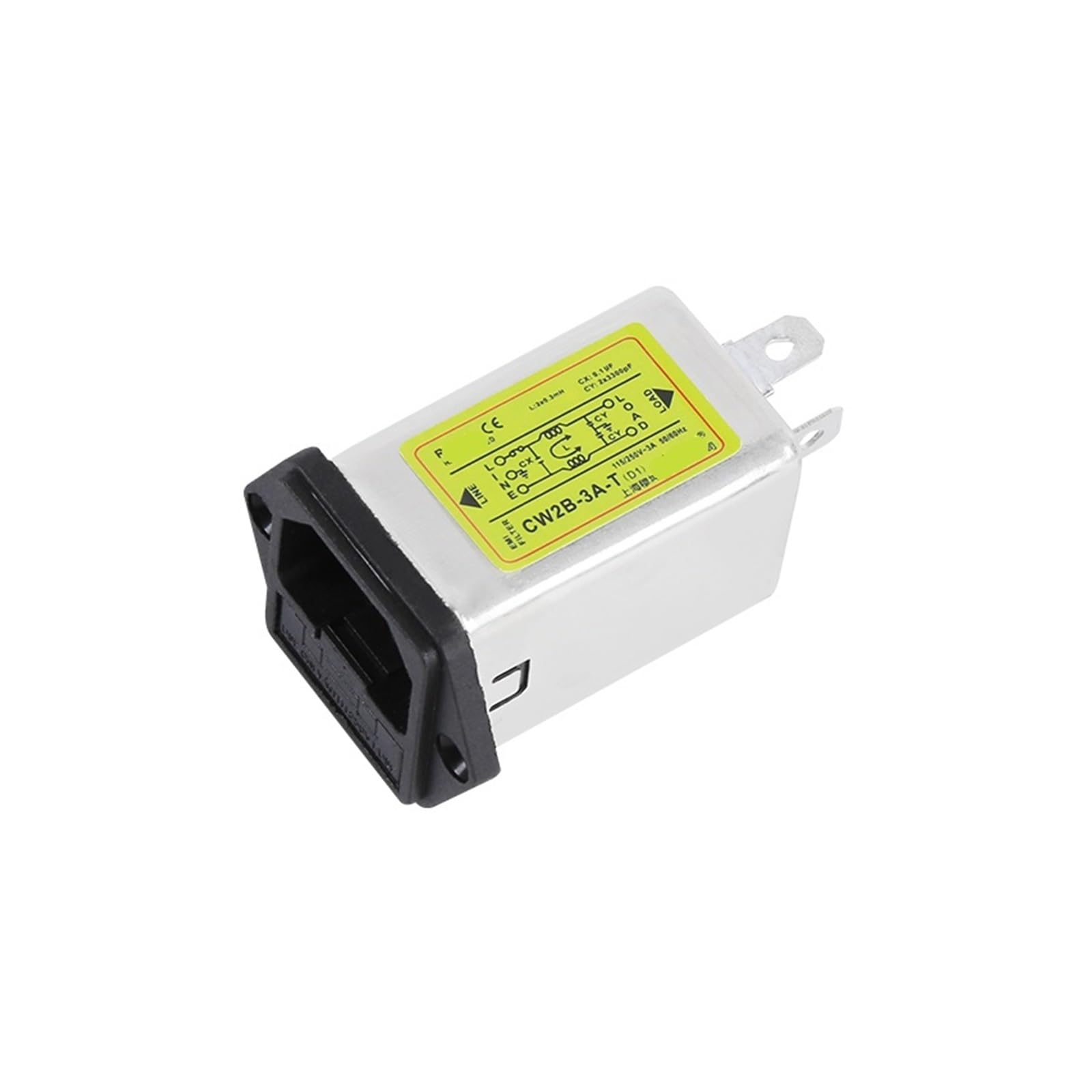 MBPAIHOP IEC-inlet Module with Double Fuses Anti-interference 220VAC 50/60Hz CW2B-1A/3A/6A/10A-T2(D1) Power Filter(3A)
