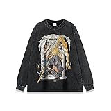 Xinnice Misa Amane Top Anime Manga Corta / T Camiseta/Sudadera con Capucha Misa Amane Vintage Washed Oversize Verano Negro T-shirt