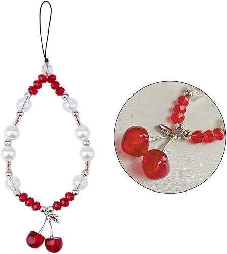 Miniatura 7 de Correa de pulsera con cuentas para teléfono, cordón universal para teléfono celular, para cámara, cartera, mochila, monedero Rojo/Blanco,Rojo