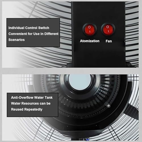 Oscillating Misting Fan with Water Tank, Adjustable Height Pedestal Fan for Industrial Use, Perfect for Garage, Warehouse & Workshop (26in / 65cm)