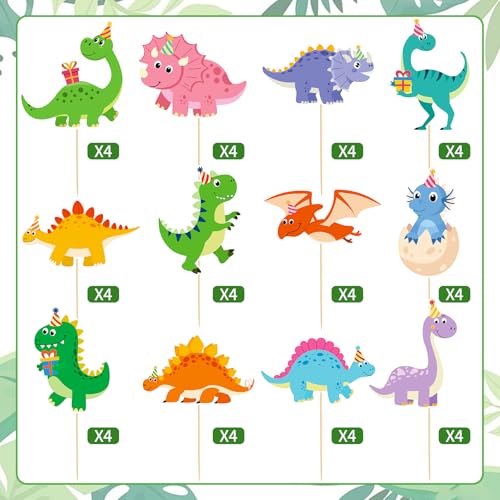 48 Pieces Dinosaur Cupcake Toppers Baby Cute Colorful Dinosaur Cupcake Picks for Kids Dino Theme Party Baby Shower Birthday Party Decoration Supplies