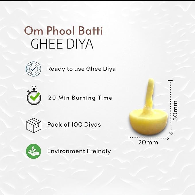 Image of Om Phool Batti Ready to Use Pure Cow Ghee Diya Cotton Wicks-2 Jar of 100Pcs