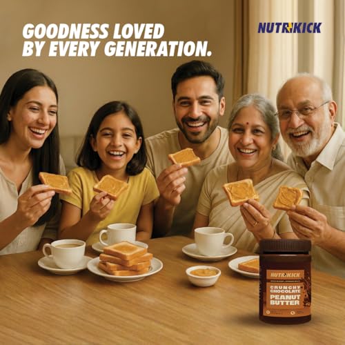 Image of NUTRIKICK Crunchy Chocolate Peanut Butter 1kg | High Protein Dark Chocolate Nut Spread | With Vitamin E | Gourmet Healthy Snack for Kids, Athletes & Fitness Enthusiasts