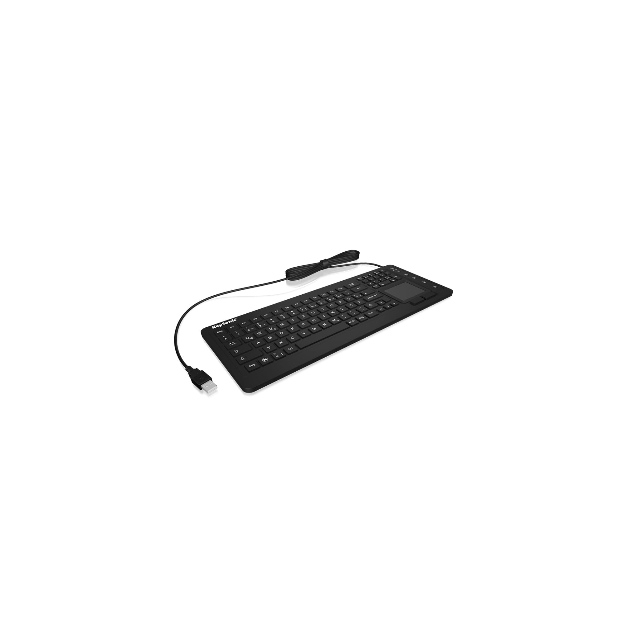 KeySonic 28036 KSK-6231 INEL (DE) Industrie Tastatur, USB-kabelgebunden mit Touchpad, wasserdicht, staubdicht (IP68), Silikon, schwarz