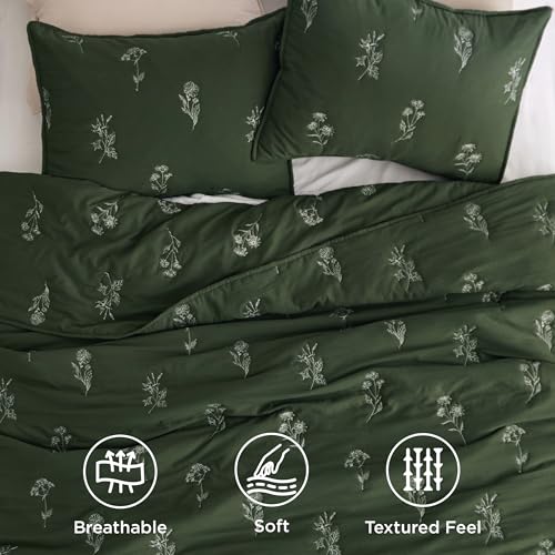 Image of Bedsure Botanical Floral Quilt King Size for Modern Farmhouse Decor, Luxurious Summer Bedding Set, Super Soft Bedspread King Size, Lightweight Comforter with 2 Pillow Shams, Olive Green, 106x96 Inch