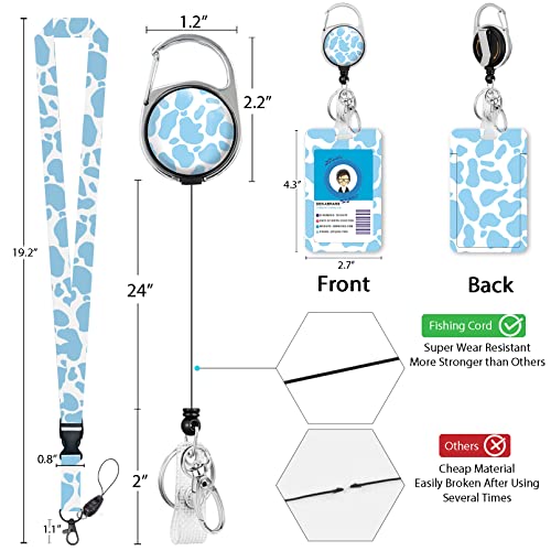 Cute Cow Badge Reel Retractable Heavy Duty With 360 Degrees Rotate Carabiner Clip, Id Badge Holder With Detachable Lanyard, Id Holder Id Clip Name Badge Keychain, Nurse Teacher Offfice Gifts (Blue) #TOP5
