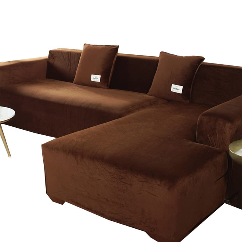 IZREEL Velvet Corner Sectional Couch Covers L Shape Sofa Cover for Living Room Super Soft Stretch U Shaped Sofa Slipcover Anti Slip Pets Dogs Furniture Protector,C,4seat