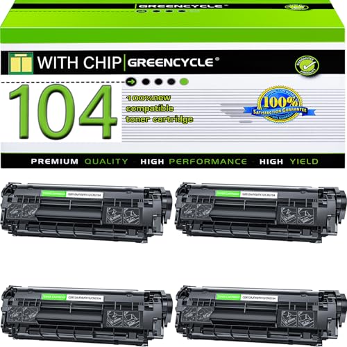 greencycle Compatible Toner Cartridge Replacement for Canon 104 FX9 FX10 FX-10 FX-9 104 ImageClass MF4100 MF4150 MF4270 MF4350d MF4370dn MF4380dn D420 D480 (Black,4 Pack)