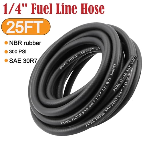 Image of 1 /4 Inch 25Ft Fuel Line Hose Push Lock NBR Rubber SAE 30R7 300PSI with 10Pcs Clamps Used in Automobile Engines Fuel Systems