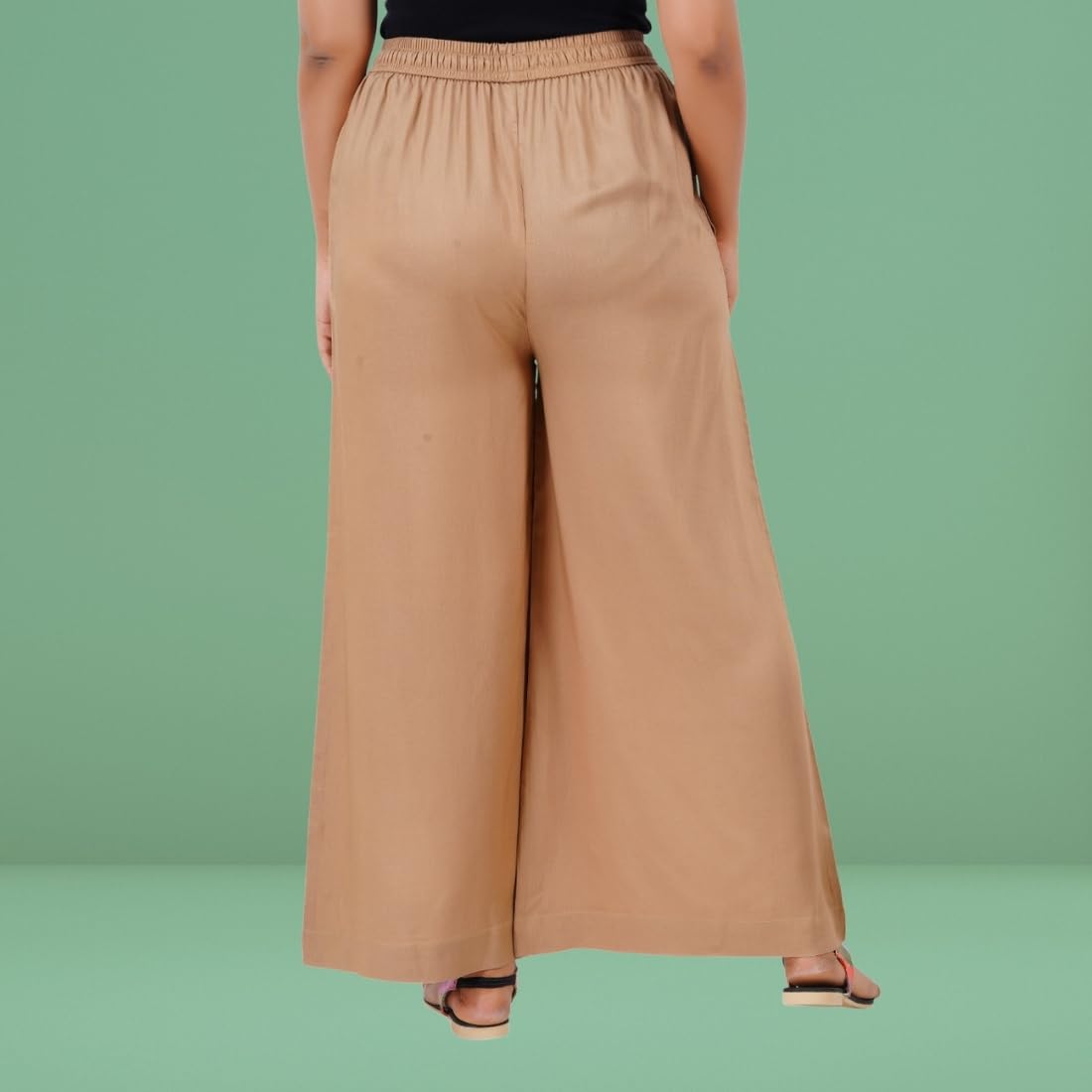 Happy Bunny Elegante pantalón Palazzo de rayón fluido para mujer, cintura elástica cómoda, ajuste regular, longitud completa con bolsillo lateral, ideal para oficina, fiesta y actividades al aire