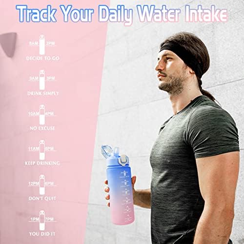 CodiCile Water Bottle with Straw, 800ml Sports Water Bottle with Motivational Time markings & Handle,Leakproof Drinking Bottle with BPA Free Lid for Teenager, Adult,Gym Office Cycling (Blue Pink)