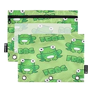 Frogs Binder Pencil Pouch for 3 Ring Pencil Pouch with Zipper Clear Window Pencil Case Pencil Pouches Bags for Travel Office Supplies, 2 Pack