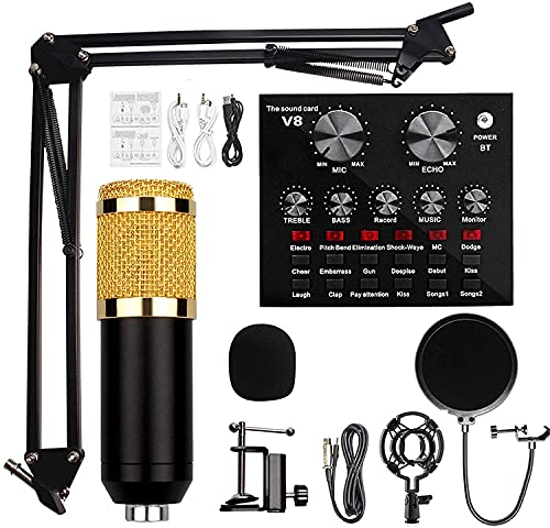 Wfom condenser microphone bundle with live sound card, bm-800 mic…