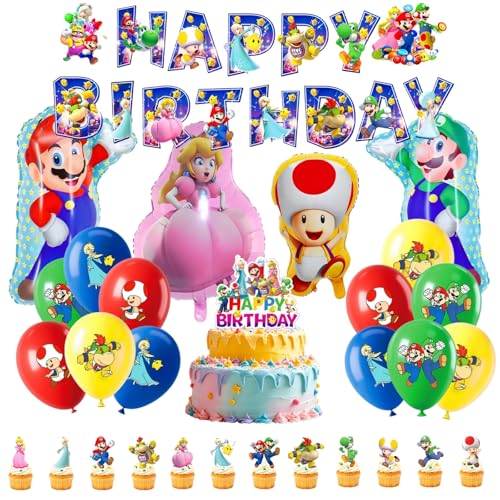 42Pcs Luftballons Geburtstag Party Set Ballons Geburtstagsdeko Happy Birthday Tortendeko Cake Topper Set Anime Party Zubehör Folienballons Birthday Decorations