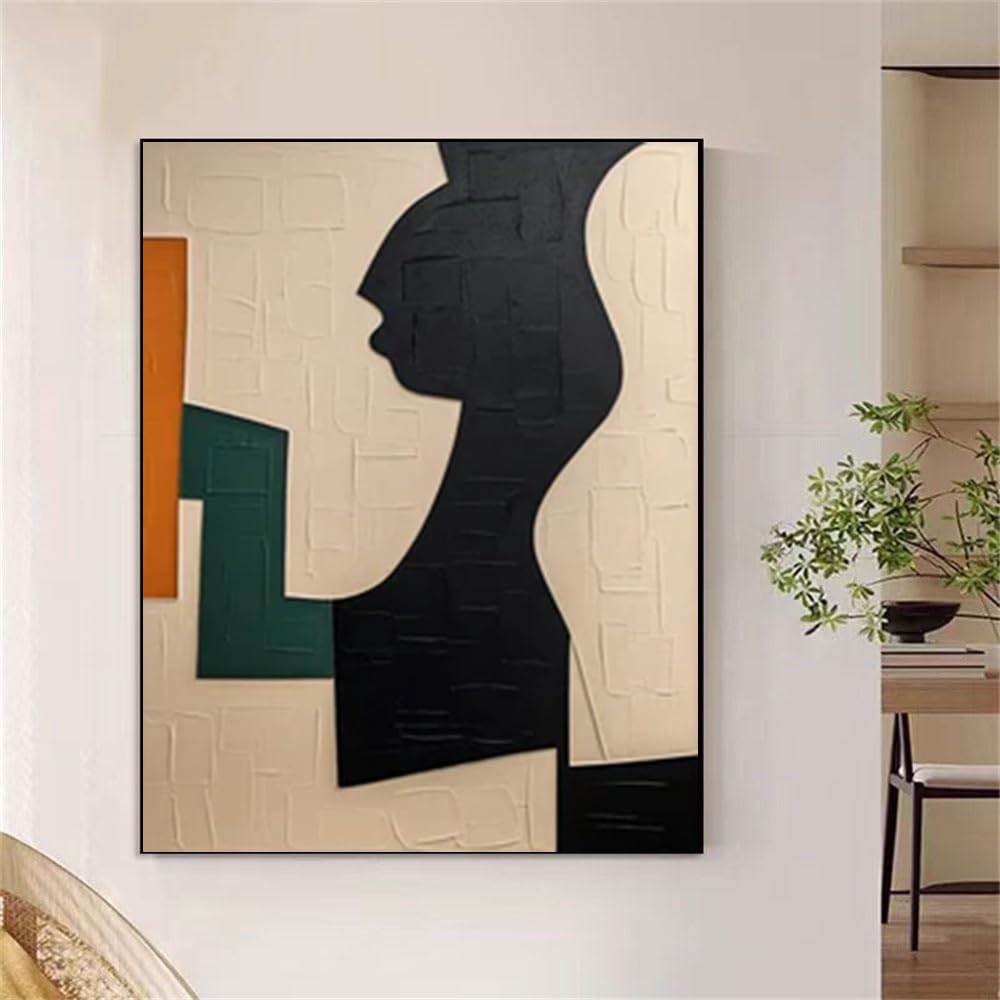 IHHGNB Contemporary Abstract Artwork Geometric Black Beige Green And Orange Canvas Prints Wall Art for Living Room Decoration(80x120cm(31x47in)/No frame)