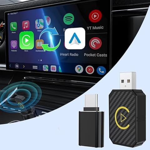 Mini Android Auto Wireless Adapter&Wireless CarPlay Adapter Convert Factory Wired to Wireless CarPlay Dongle, USB CarPlay Wireless Stick Wireless Android Auto Adapter for iOS 12+/Android 11+ No Delay Cover