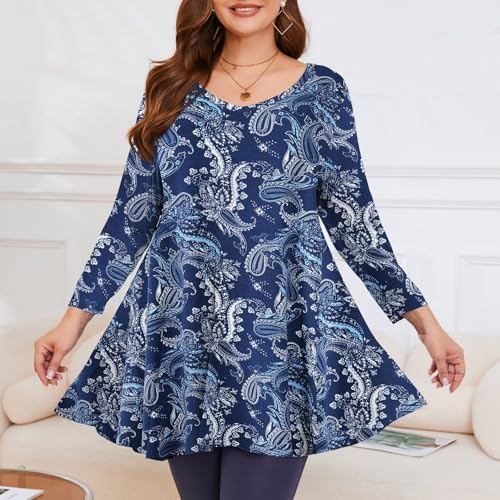 Image of LARACE Tunics 3 /4 Sleeve Plus Size Tops for Women V Neck Loose Fit Flowy Clothing for Leggings