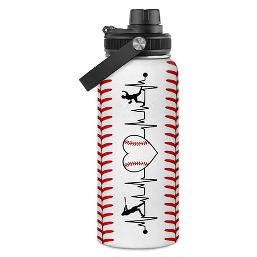 Baseball water bottle 32oz stainless steel insulated bottle for men, women, sports lovers - baseball gifts for birthday, christmas