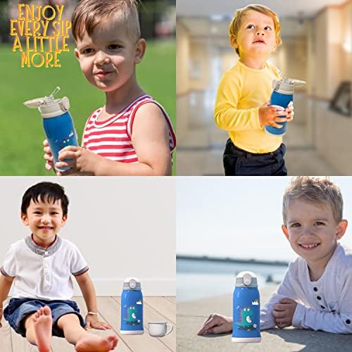 CARESWAY Kids Water Bottle with Straw , Bag and Extra Lid - Water Bottle Kids - Dinosaur Insulated Water Bottle - Girls, Boys Water Bottle - Drinks Kids Water Bottles for School - Water Bottle