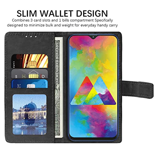 Image of Flip Cover Compatible with Samsung Galaxy M20 | Premium Leather Finish | Inbuilt Pockets & Stand | Flip Cover Back Case for Samsung Galaxy M20 (Black)