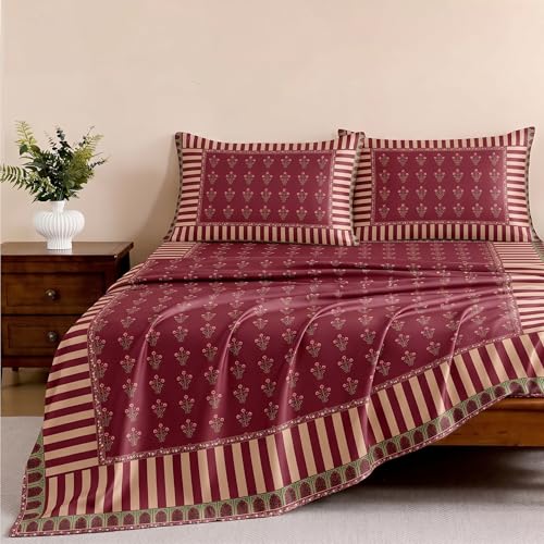 Image of Ishro Home Premium Bedsheet for Double Bed with 2 Pillow Covers - Cloud Cotton Bedsheet, Soft, Silky Smooth & Wrinkle Resistant, Luxury Printed Design (Flat Double Bed Size, Milan Royale)