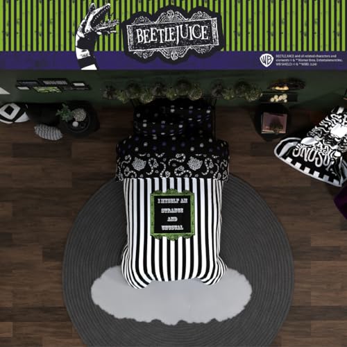 Image of Franco Collectibles Beetlejuice Halloween Striped Bedding 4 Piece Super Soft Comforter and Sheet Set, Twin, (Officially Licensed Product)