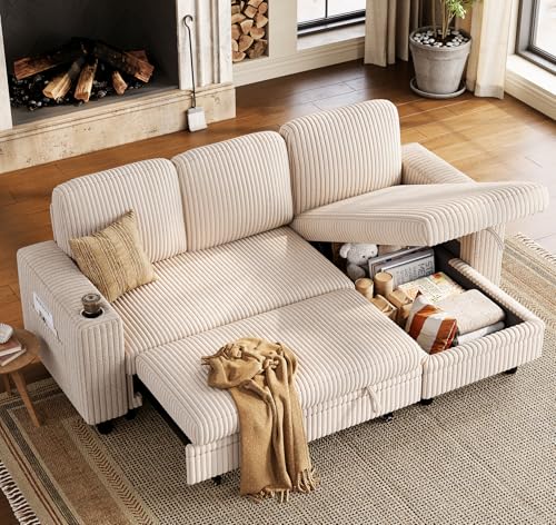 LINSY HOME Sectional Sleeper Sofa Pull Out Couches for Living Room (Beige, Sleeper Sofa 1)
