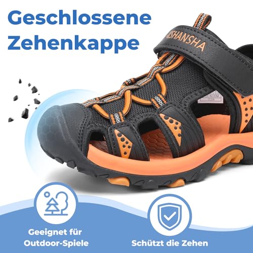 Mishansha Sandalen Jungen Trekkingsandalen Kinder Geschlossene Sommer Sandalen Schwarz 30 EU