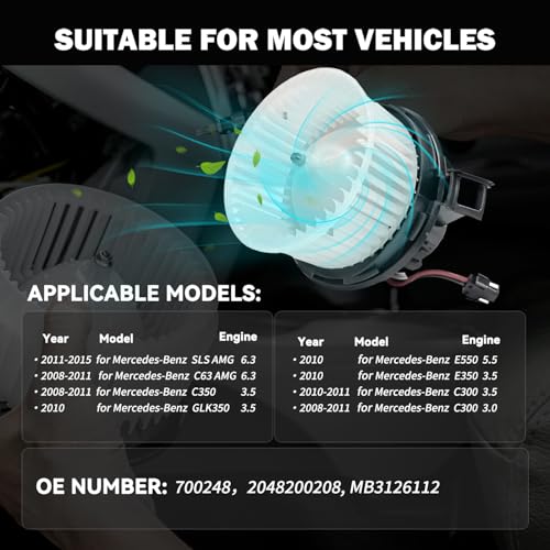 Image of 700248 AC Heater Blower Motor Fan Fit for Mercedes-Benz C300 C350 C63 AMG 2008-2011 E350 E550 GLK350 SLS AMG 2010 SLS AMG 2011-2015 75029, 2048200208,PM4030,2018200208,2048200000