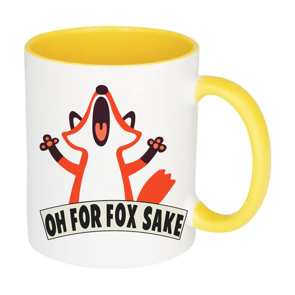 Giftme Oh for Fox Sake Mug, Cartoon Mug, 11oz Inside Coloured Ceramic Mug. (Yellow)