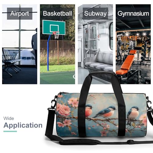 Abstract Colorful Spring Birds Travel Gym Bag for Women Men Retro Animal Cylindrical Duffle Bag Sport Workout Bag with Shoulder Strap3