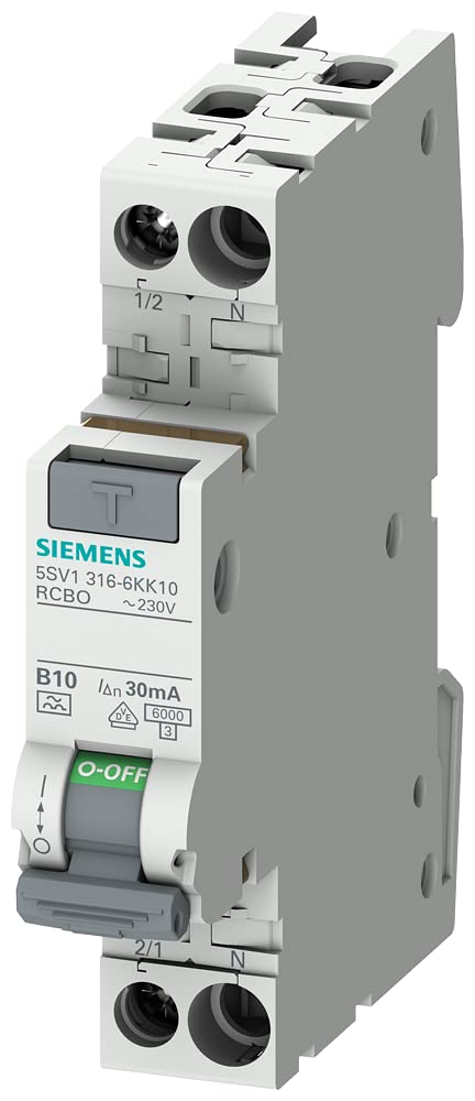 Siemens 5SV13166KK10 FI/LS kompakt RCBO 1P+N 6kA TypA 30mA B10 230V, Fehlerstrom- und Überlastschutz in 1TE (50% Platzersparnis)