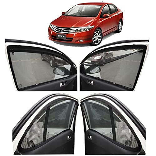 Image of Autofact Magnetic Car Sunshades Compatible with Honda City Ivtech (2009 to 2013) (Set of 4) - Easy Installation, UV Protection, Keeps Car Cool (Front 2 with Zippers, Rear 2 Without Zippers)
